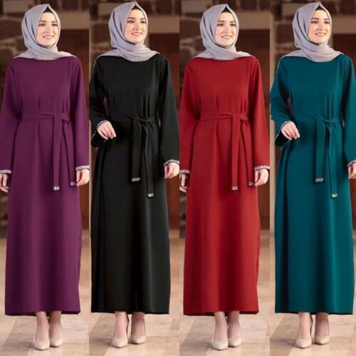 Hot Sale Djellaba Muslim Dress Hot drilling Abaya Silky Elegant Long Muslim Abayas Women Modest Wear Clothing EID Robes WY180