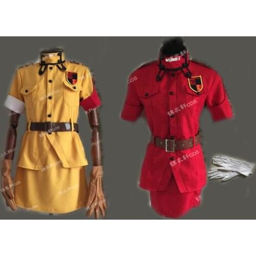 Hellsing Seras Victoria Cosplay Costume with gloves red, yellow dress 11