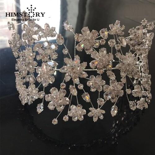 HIMSTORY News Cubic Zircon Tiara Tiara Fashion Headpieces Royal Bridal Wedding Dressing Crown Accessory Women Jewelries