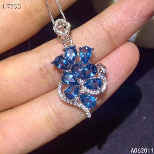 KJJEAXCMY fine jewelry natural blue topaz 925 sterling silver elegant girl pendant necklace chain support test hot selling