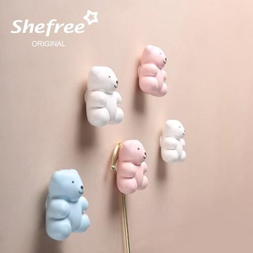 1Pc Cartoon animals Ceramic hooks Wall Decorations Wall hook Handmade Key storage Children Cute Creative Hooks Lovely Teddy Bear