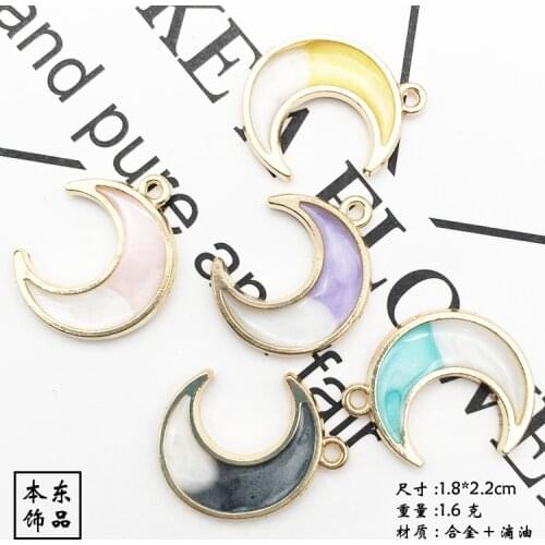 Korean double-sided oil dripping alloy accessories two-color Moon Pendant DIY accessories earrings earrings pendant materials