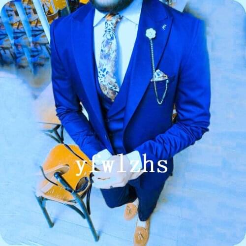 Handsome Groomsmen Peak Lapel Groom Tuxedos Wedding Dress Men Suits Blazer Prom Dinner (Jacket+Pants+Tie+Vest) A609