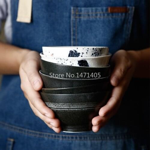 Rice Bowl Japanese Household Tableware Ceramic Bowl Thickened Japanese Deep Bowl Porcelain Bowl Hand-painted Handmade