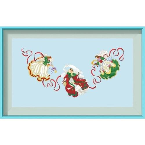 Mystical angel tree skirt cross stitch kit X-mas pattern design 18ct 14ct 11ct skyblue canvas embroidery DIY needlework