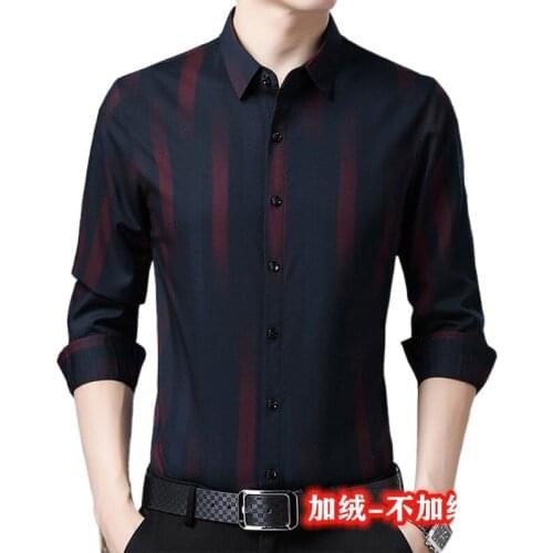 Mens shirt long-sleeved spring and autumn business casual large size middle-aged striped high-end fashion shirt