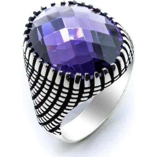 Amethyst Color Zircon Cubic Zirconia Men 'S Silver Ring