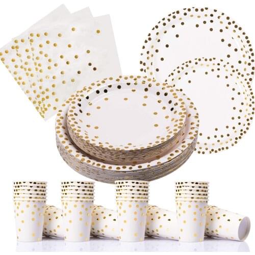 White Gold Tableware Party Supplies Set Birthday Decorations Disposable Dinnerware Plates for Graduation Baby Shower Wedding