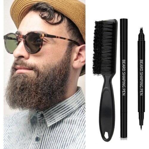 Beard Pen Tip Head Dual-End With Brush 4 Fork Waterproof Beard Filler Brush for Men