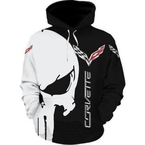 New Spring Autumn Mens Fashion Hoodie Corvette 3D Logo Print Adults and Children Street Harajuku Hoodies Pullover 2 Colors M
