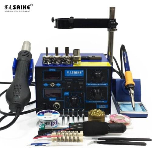 SAIKE 952D 2 in 1 SMD Rework Soldering Station Hot Air Gun Solder Iron Desoldering 220V 110V