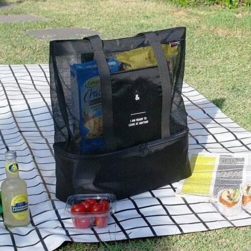 Beach Bags Tote Office Lunch Snacks Bag High Capacity Women Mesh Transparent Bag Double-Layer Heat Preservation Large Picnic