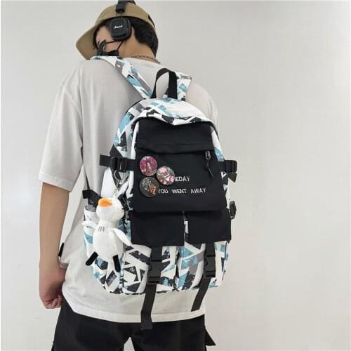 19 inch Travel College School Bag for Boys Girls Fashion Book Backpack Cool Laptop Bag Female Colors Pattern Panelled Backpack