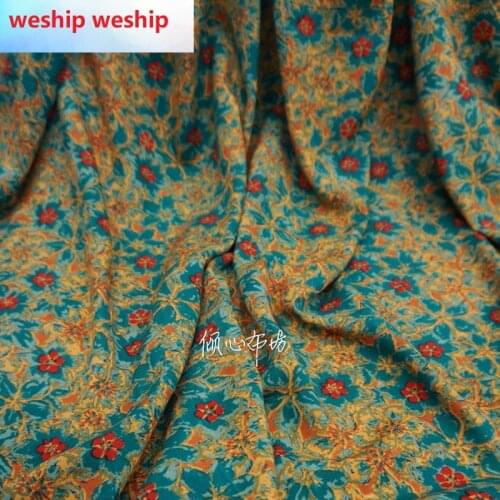 Twill cotton BLUE flowers Satin silk fabric Satin de soie Satén шелк hanfu cloth DIY patchwork bag