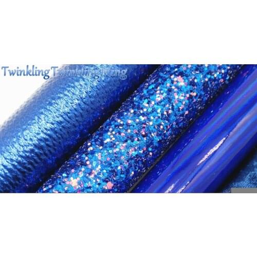 BLUE Glitter Fabric, Velvet Fabric, Iridescent Litchi Faux Leather Fabric Sheets For Bows A4 Size 8"x11" Twinkling Ming XM136
