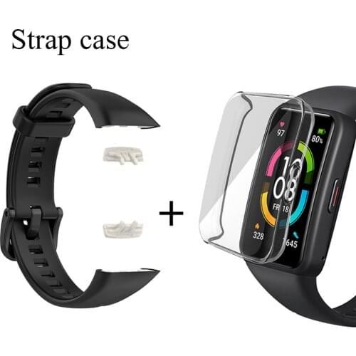 Replacement Strap For Huawei Band 6 Silicone Watch Strap For Honor Band 6 Strap With TPU Full Screen Protector Case black band
