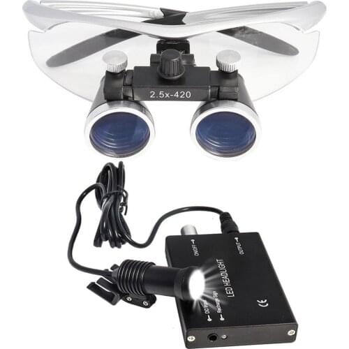 2.5X Dental Loupe Dental Lab Medical Loupe Dental Magnifier Dentists Silver with 5W Headlight Upgraded