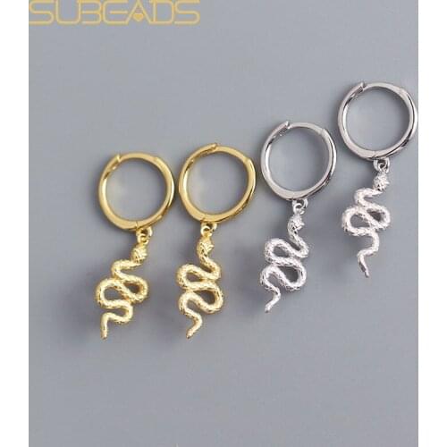 Subeads 925 Sterling Silver Snake Ear Clip Drop Earrings For Women Gold Earrings Small Hoop Ear Bone Aretes Girl Gifts Zircon