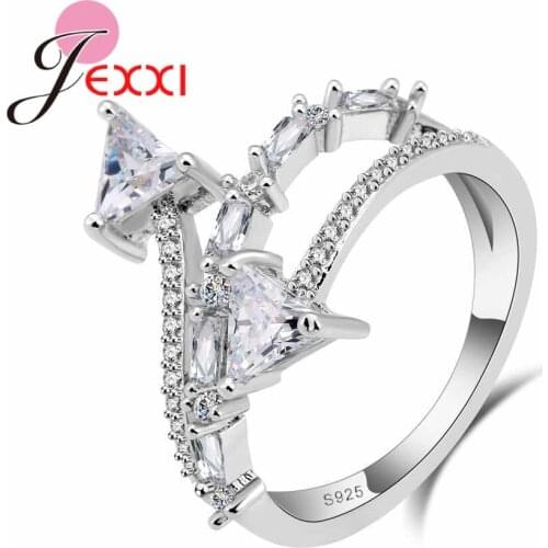 Trendy Geometric Style with Rhinestone Wholesale 925 Sterling Silver Clear Cubic Zirconia Engagement Rings Anillos Women