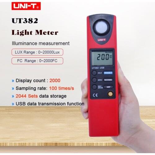 UNI-T UT382 Light Meter Auto range Digital Light Meter 20-20000 Lux Luxmeter Data hold Digital Illuminometer USB interface
