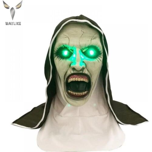 WAYLIKE Halloween Led The Nun Mask Hood Adult Scary Horrible Halloween Mask For Women Costume Masquerade For Party