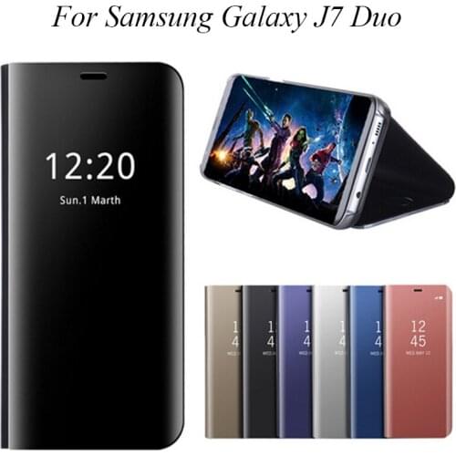 Mirror Flip Case For Samsung Galaxy J7 Duo Luxury Clear View PU Leather Cover For Samsung J7 Duo Case for Samsung Galaxy J7Duo
