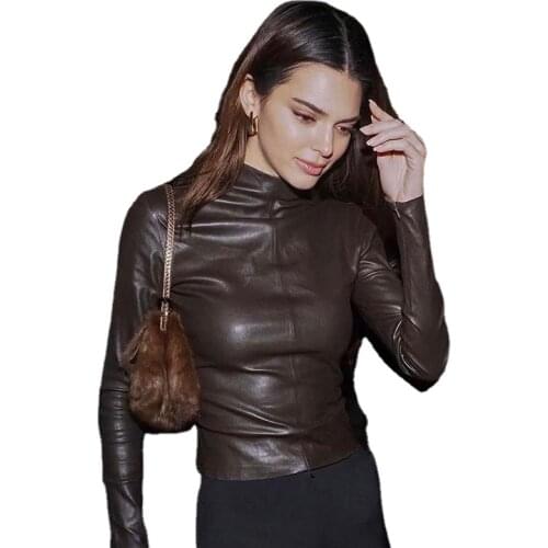 Pu Leather Shirt Vintage Moto Biker Tshirt Camisas De Mujer Elegantes Streetwear Women Top Long Sleeve Summer Tops Women 2021