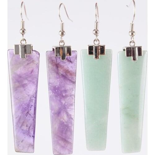 2019 Natural Stone Quartz Drop Earring Trapezoid Geometric Stone Dangle Earrings Healing Ear Jewelry for Female R349—R352