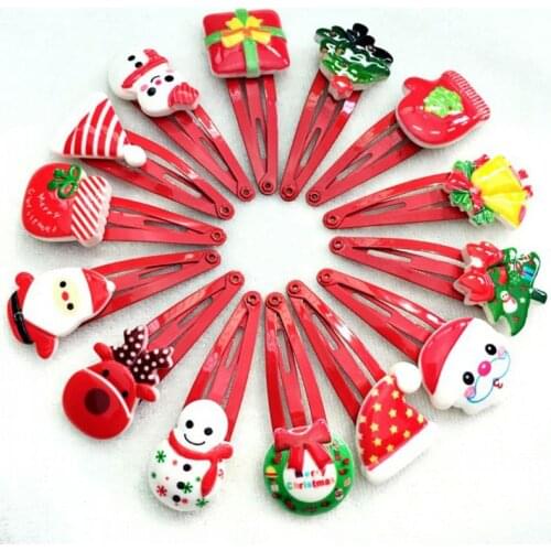1Pc Women Girls Cartoon Christmas Style Snap Hairpins Snowman BB Hair Clips Santa Claus Barrettes Randomly Send