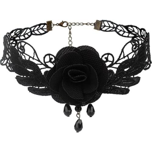 1pc Fashion Sexy Gothic Chokers Crystal Black Lace Neck Choker Necklace Vintage Victorian Chocker Steampunk Clothing Accessories
