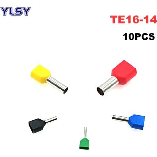 10pcs Dual Wire Tube Ferrule Insulated Crimp Terminals TE16-14 Pipe Electric Double Wiring Crimps Terminal Connectors Cable 6AWG