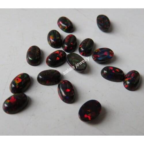 100pcs/lot op71 Black OpalOval Opal 4x6mm Synthetic Oval Cabochon Fire Opal Oval Flat Bottom Fire Opal For Jewelry Setting