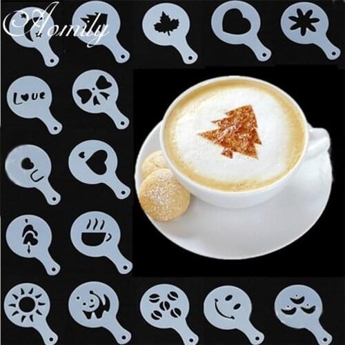 Amoliy 16pcs Cappuccino Coffee Mold Fancy Coffee Printing Model Foam Spray Cake Mold Powdered Chocolate Cocoa Coffee Printing