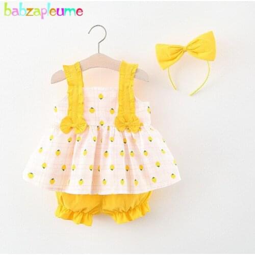3PCS Infant Summer Outfits Baby Girls Clothes Set Cute Print Bow Sleeveless Cotton Kids T-shirt+Shorts Newborn Clothing BC1878-1