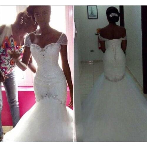 Beads Crystal Mermaid Wedding Dresses Capped Plus Size Fitted Arabic Dubai African 2021 Bridal Gown Vestido de novia Bride Dress