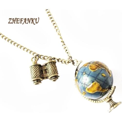 Retro Sweater Chain Globe Telescope Shaped Pendant Charming Vintage Jewelry Necklace