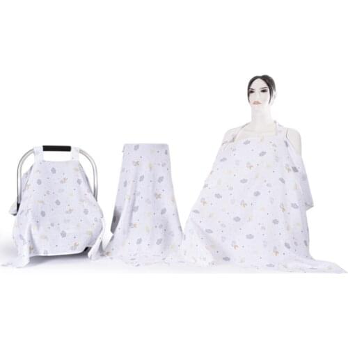 Breast feeding Apron-stroller Cover-blanket pcs Set Set 100 Cotton Müslin Fabric Printed 3'lü White