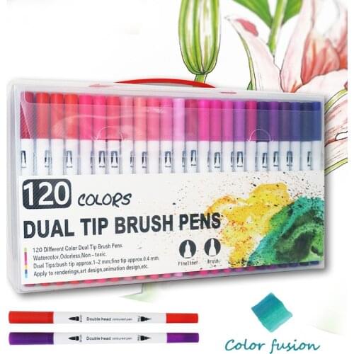 FineLiner Dual Tip Brush Art Markers Pen 24/48/72/100/120 Colors Watercolor Pens For Drawing Painting Calligraphy Art Supplies