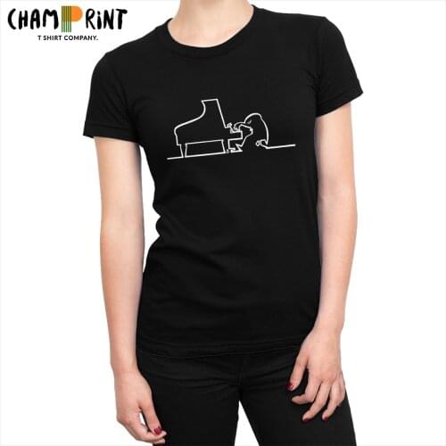 La Linea Play Piano Womens T Shirts Tees Top Kawaii Cotton T-shirt for Female Crew Neck Short Sleeve Funny Clothing Printed