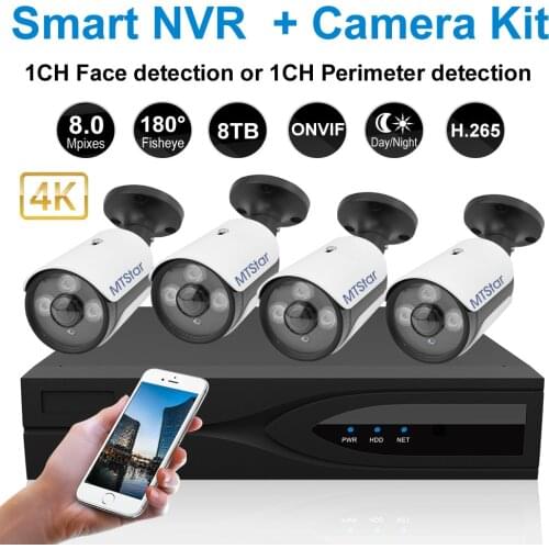 MTStar 4K 4CH Fisheye Bullet IP Security Camera NVR System Face Detection Video Surveillance Camera NVR Kit
