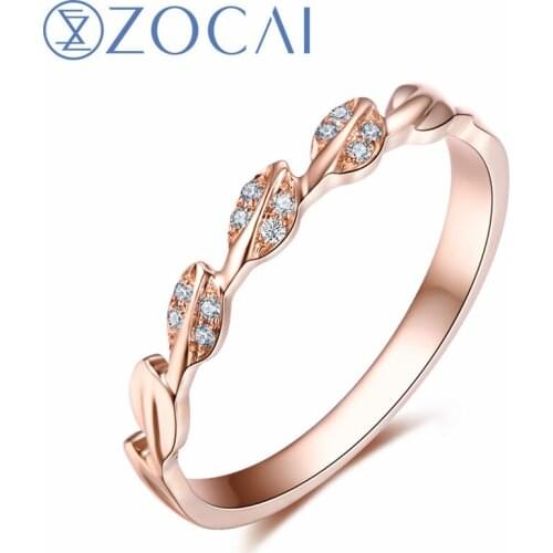 ZOCAI New Design Brand Olive branch Shape Ring 0.02 CT certified diamond 18K rose gold (AU750) gift ring
