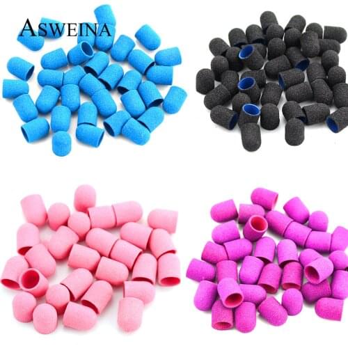 50pcs 13*19mm Sanding Block Caps Plastic Pedicure Foot Care Tool Electric Nail Art Sand Cuticle Remove Tools Accessories
