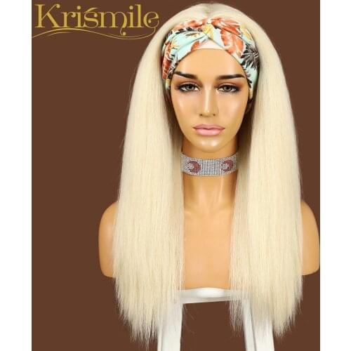 Krismile Straight 613# Color Headband Wig Daily Party Travel Holidays No Gel Glueless 18" Wig for Black Women with 2 Free Bands