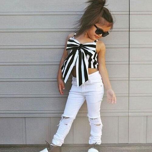 Fashion Summer Cool Kids Baby Girls Children Outfit Suit Cotton Clothes Set Solid Casual Vest Tops Long Pants 2Pcs Set