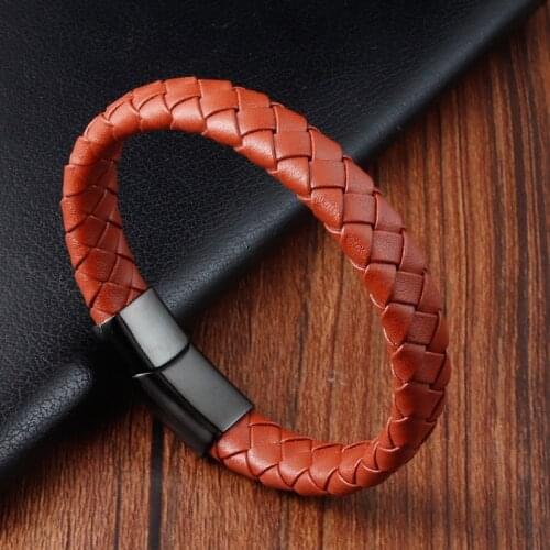 Classic Luxury Style Stainless Steel Mens Leather Bracelet Hand-woven Customizable DIY Quality Drop Shipping