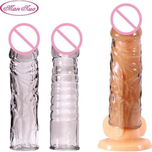 Man Nuo Reusable Condom for Men Penis Sleeve Cock Enlargement Time Delay Penis Extensions Condom Adult Sex Toys for Men R4