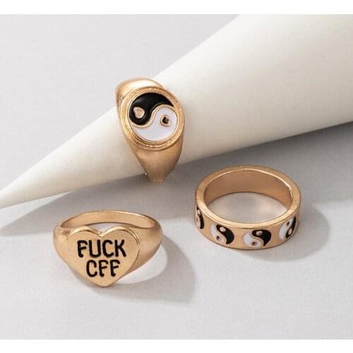 New Arrival Metal Geometric Wedding Bands Rings Womens Vintage Letter Alloy Tai Chi 3 Times Rings Jewelry for Girls