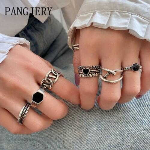 PANGJERY 925 Sterling Silver Rings for Women Couples INS Fashion Vintage Punk Chic Various Geometric Party Fine Jewelry Gifts