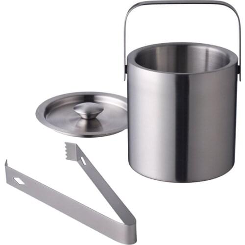 1.3L Portable Double Wall Stainless Steel Ice Bucket with Tong