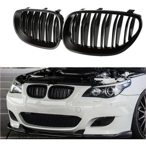 Front Bumper Hood Kidney Grill Replacement Dual Slat Sport Grilles for BMW 5 Series E60 E61 2003-2009(Matte Black)